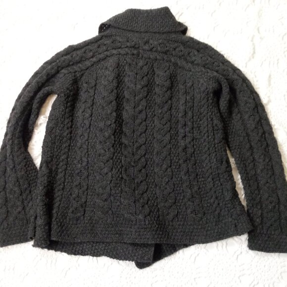 Aran Crafts Cardigan Sweater 100% Merino Wool Gray Cable Knit Heavy Medium Women - Picture 10 of 10